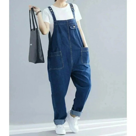 Soojun Vintage 90s Streetwear Large Stretch Denim Jean Overalls Blue Size M - Picture 7 of 12